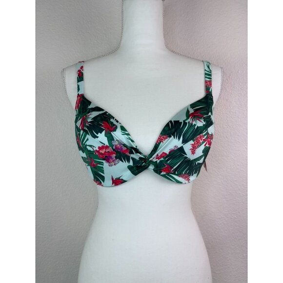 Victoria's Secret 34D green tropical patterned underwire bikini swim bra top NWT - Picture 1 of 7